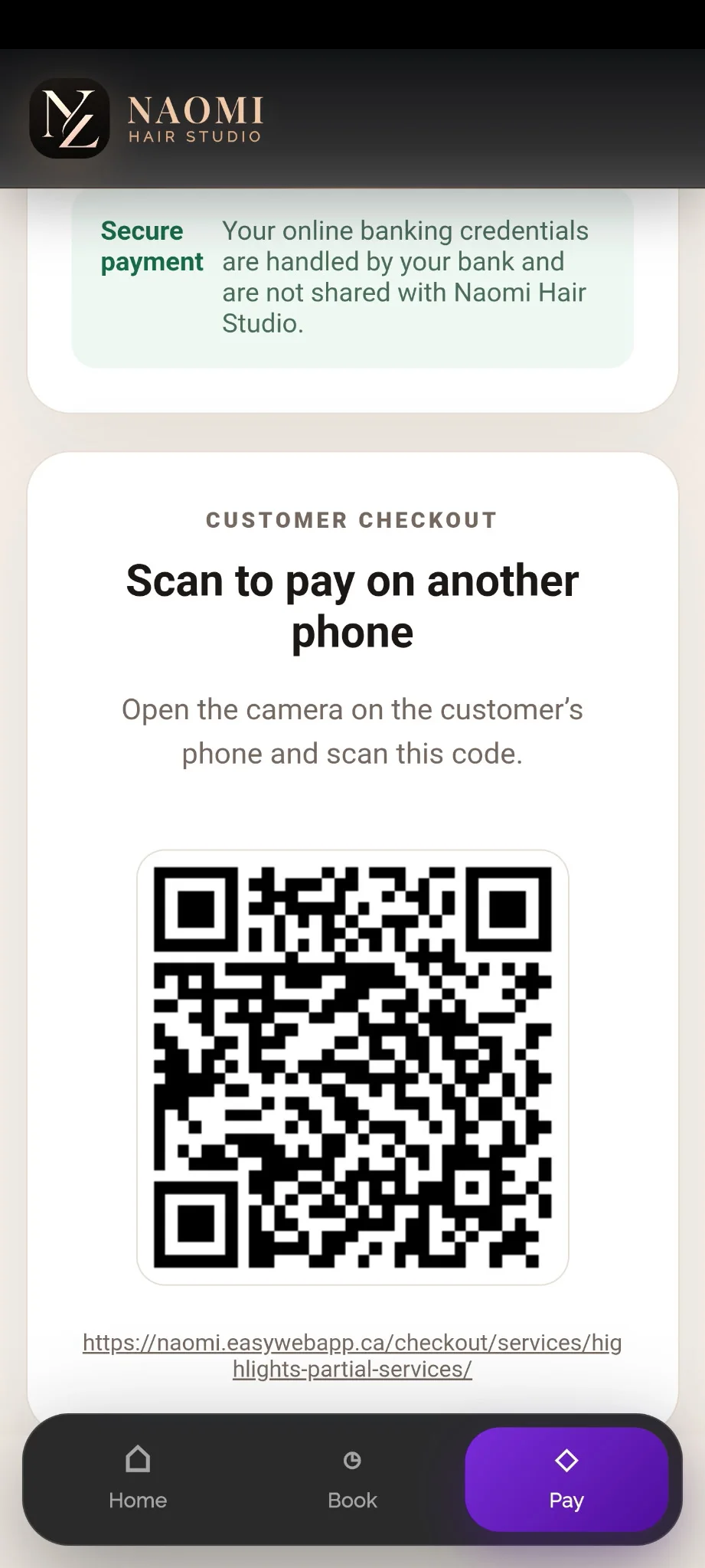 Naomi merchant QR payment screen